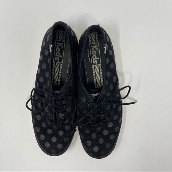 Keds Shoes Black on Black Polka Dot Casual Lace Up Flat Women’s Size 7 - Picture 2 of 9
